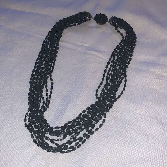 Vintage MCM Whimsigoth Black Beaded Multi Strand Necklace 25” - Picture 6 of 16